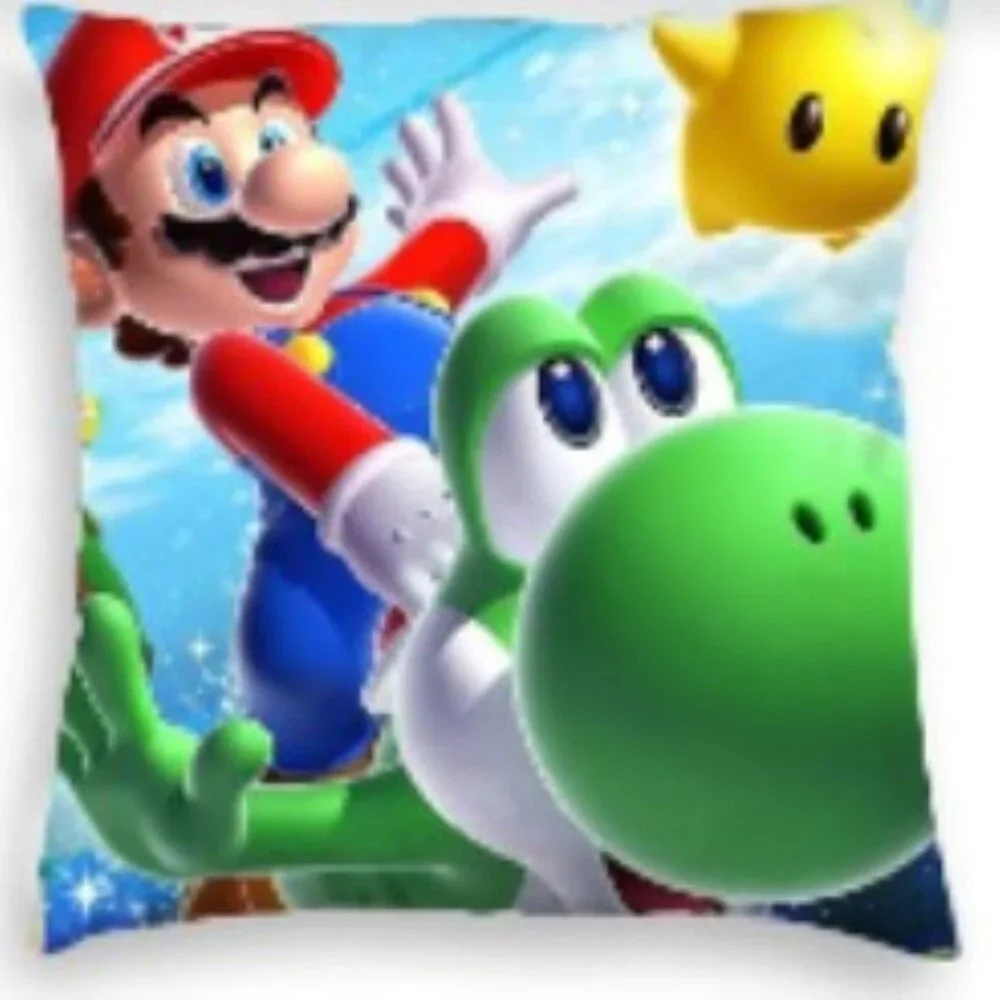 Mario Flying Yoshi Double Sided Throw Pillow 17x17 Removable Cover